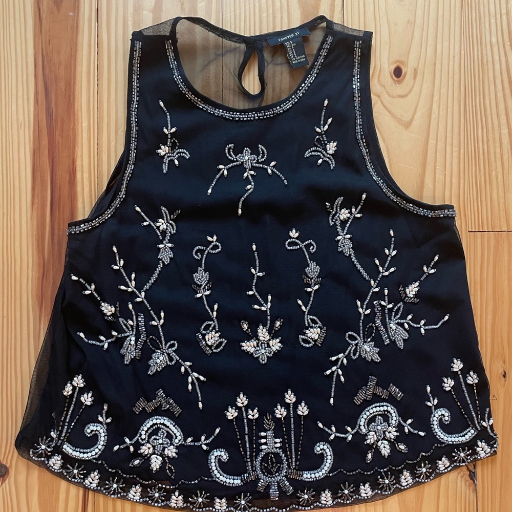 Forever 21 Black Embroidered Blouse